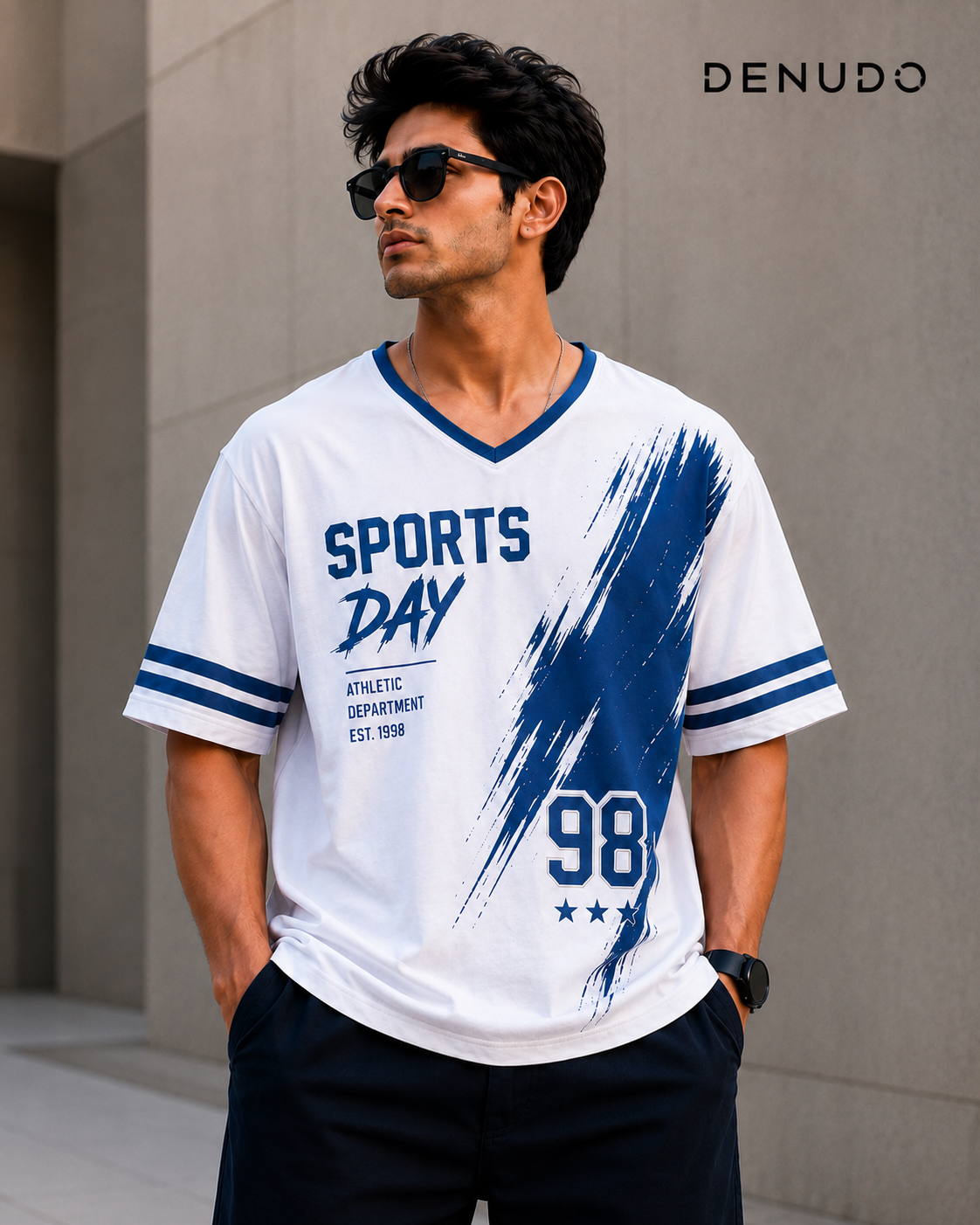 men's-white-&-blue-sports-day-graphic-printed -oversized-t-shirt