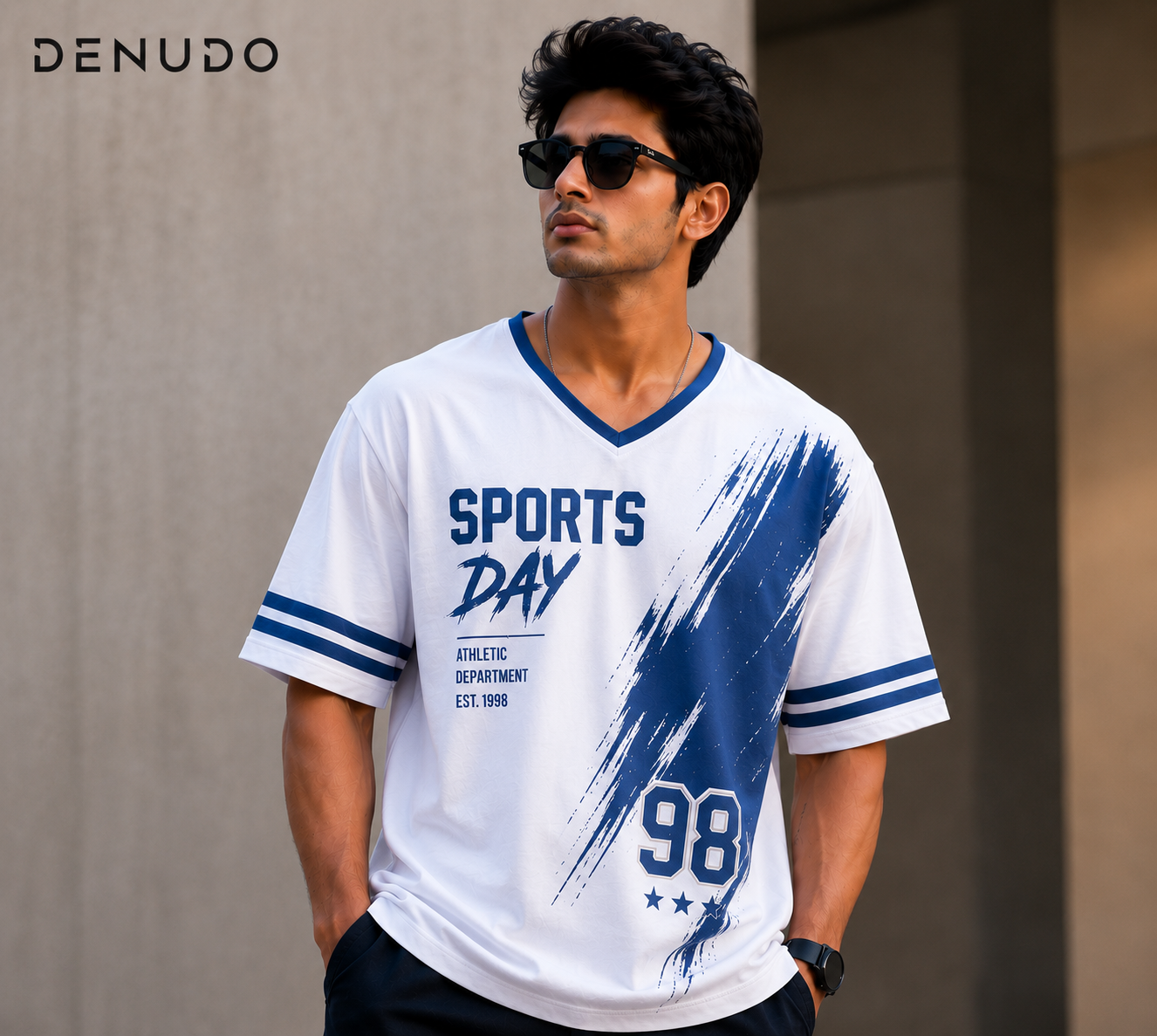 men's-white-&-blue-sports-day-graphic-printed -oversized-t-shirt