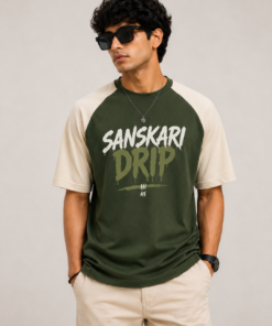 men's-green-sanskari-drip-typography-t-shirt