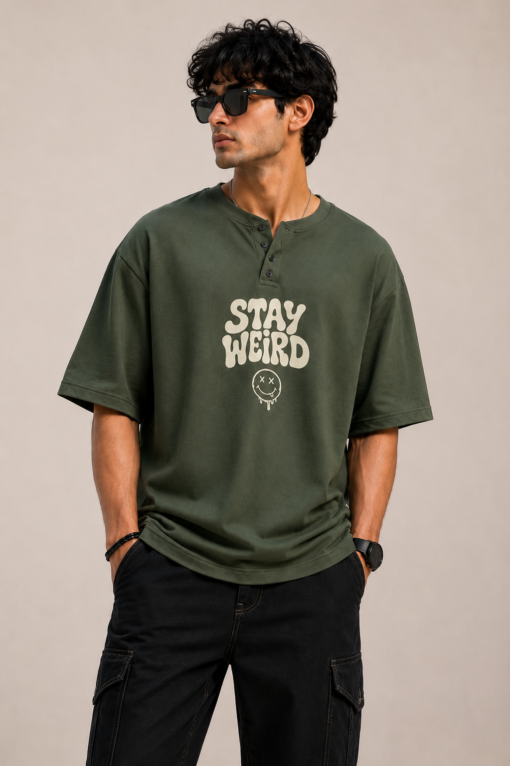 men's-green-stay-weird-typography-oversized-t-shirt